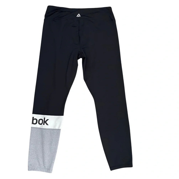 Reebok Pants - Reeboc Black with Grey and White Leg Stipe Leggings